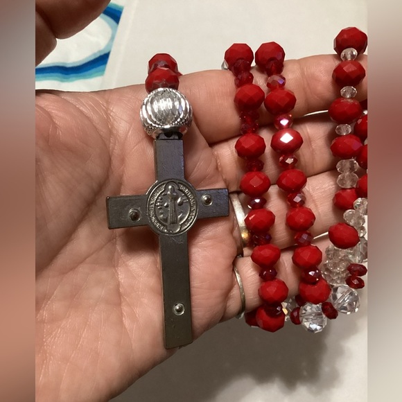 EUC red & clear rosary/necklace with cross - #182 - Picture 10 of 11